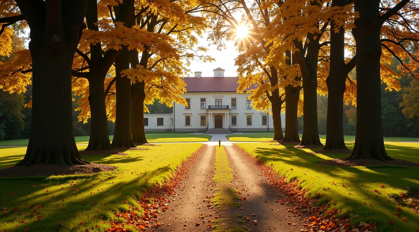 Vēsturiskais muižas parks ar koki un pastaigu takām