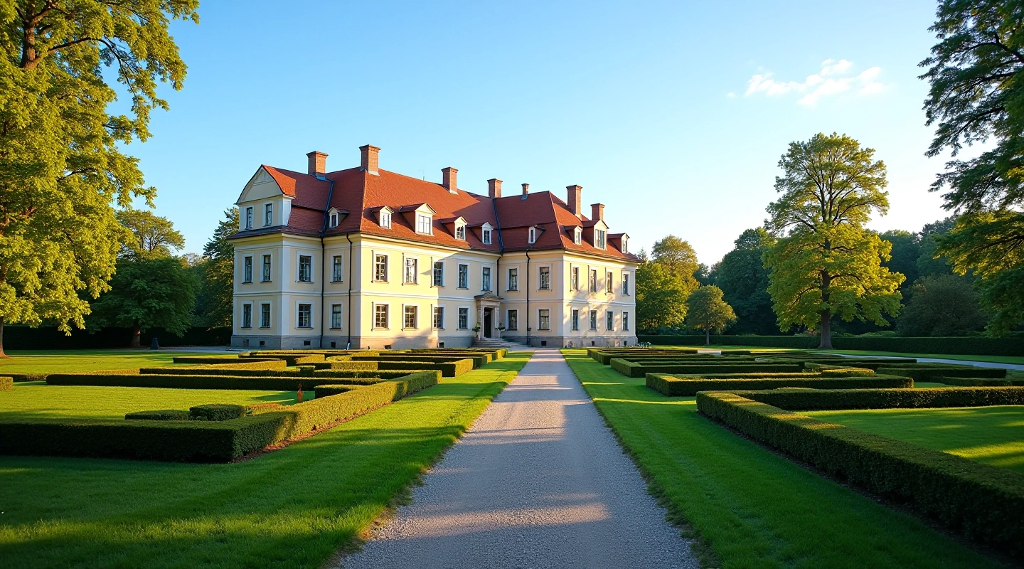 Vēsturiska Latvijas muiža ar dekoratīviem dārziem un taku sistēmu